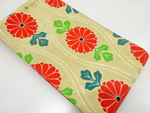 JAPANESE KIMONO / ANTIQUE OBI FOR KIDS / SILK / WOVEN TATEWAKU & KIKU